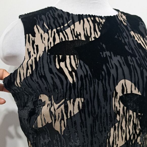 Vintage Tessuto Velvet Butterfly Print Silk Blend A Line Dress Size 8 Black/Mult - Picture 10 of 14